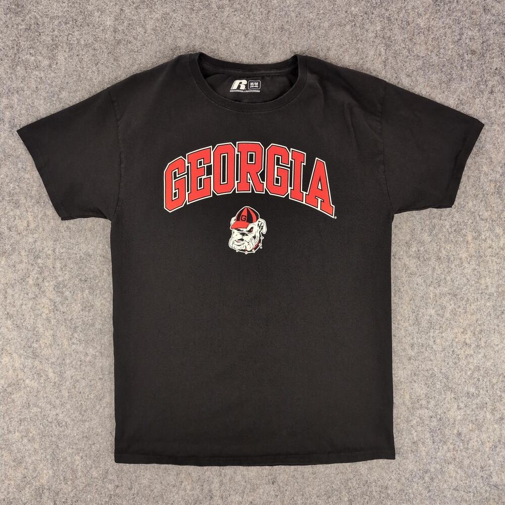Georgia Bulldogs Shirt Mens Medium Black NCAA Football Russell Athletic Tee